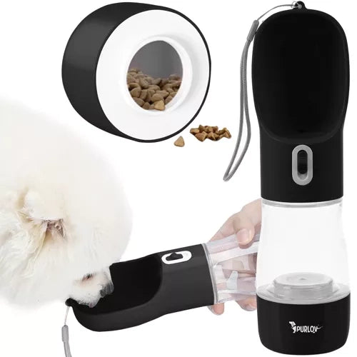 Purlov 3-in-1 Drinkfles voor Honden - Met Voerbak - 200ml Water