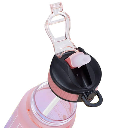 Trizand Sportbidon 1 Liter - Met Motivatie Tijdlijn - Roze/Blauw