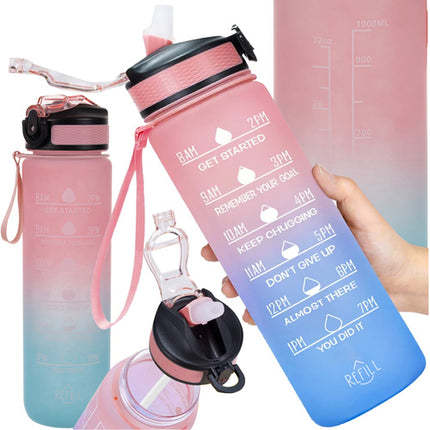 Trizand Sportbidon 1 Liter - Met Motivatie Tijdlijn - Roze/Blauw