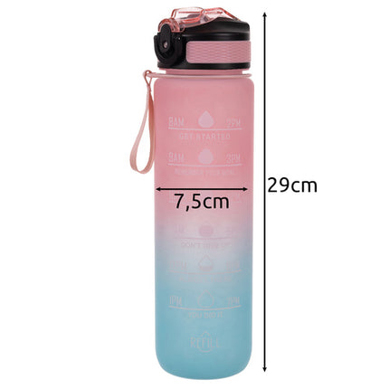 Trizand Sportbidon 1 Liter - Met Motivatie Tijdlijn - Roze/Blauw