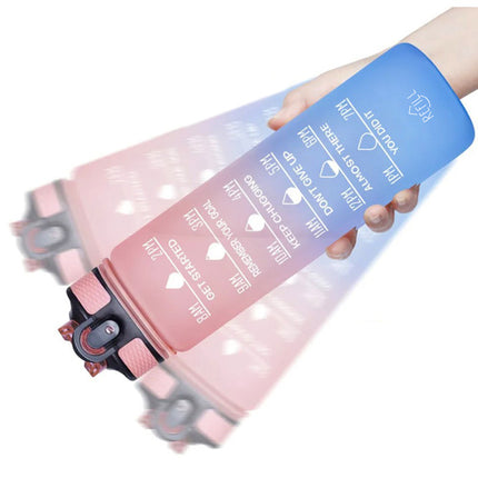 Trizand Sportbidon 1 Liter - Met Motivatie Tijdlijn - Roze/Blauw