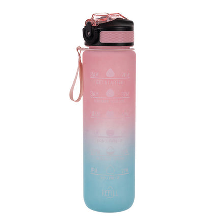 Trizand Sportbidon 1 Liter - Met Motivatie Tijdlijn - Roze/Blauw