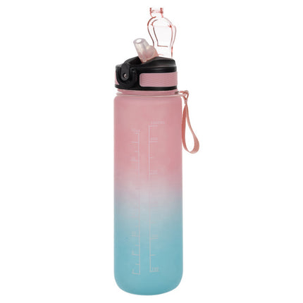 Trizand Sportbidon 1 Liter - Met Motivatie Tijdlijn - Roze/Blauw