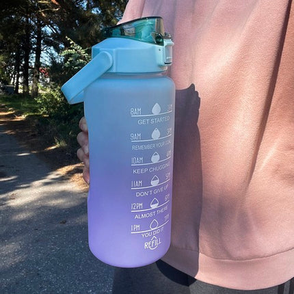 Trizand Sportbidon 2 Liter - Met Motivatie Tijdlijn - Paars/Blauw