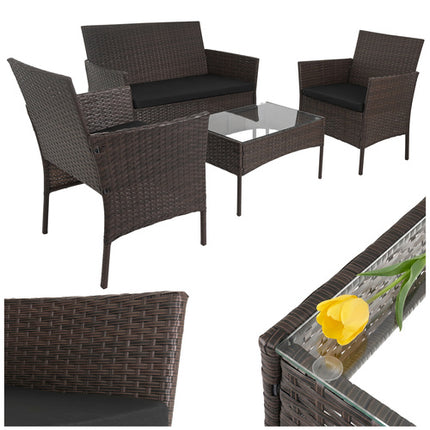 Gardlov Tuinmeubelset Bruin - Technorattan - 2 Stoelen, Bank & Tafel