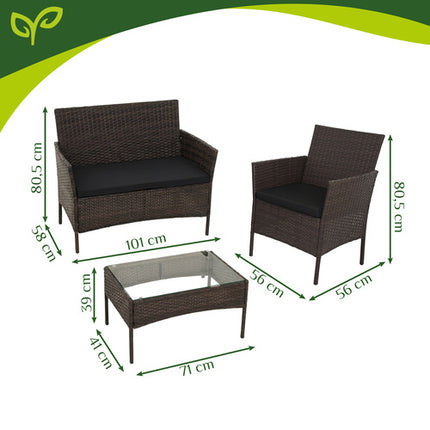 Gardlov Tuinmeubelset Bruin - Technorattan - 2 Stoelen, Bank & Tafel
