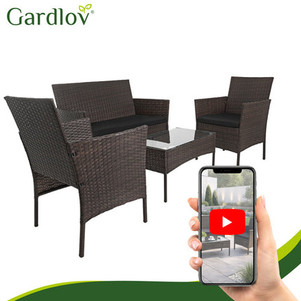 Gardlov Tuinmeubelset Bruin - Technorattan - 2 Stoelen, Bank & Tafel