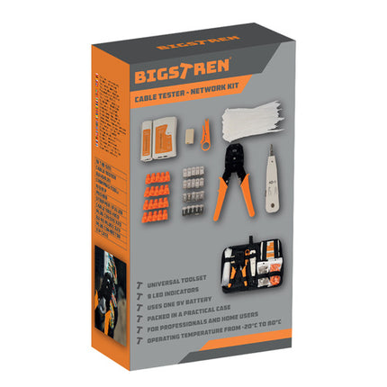 Bigstren Netwerkgereedschapset - 145-delig - RJ45 & RJ11 - Inclusief Kabeltester