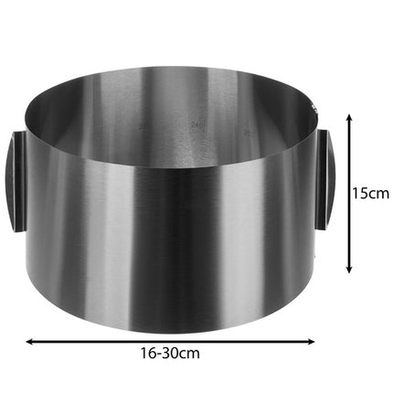 Ruhhy 24618 Verstelbare Taartring - 16 tot 30 cm - 15 cm Hoog - RVS