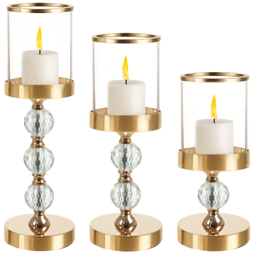 Ruhhy Kandelaar Set - 3-delig - Glas & Goud - Glamour Stijl