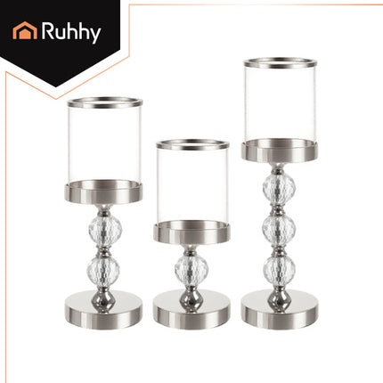 Ruhhy Kandelaar Set - 3 Stuks - Glamour Stijl - Zilver
