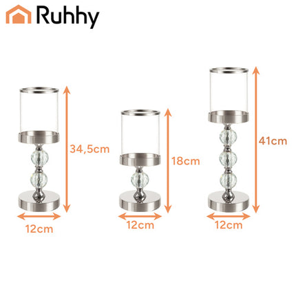 Ruhhy Kandelaar Set - 3 Stuks - Glamour Stijl - Zilver