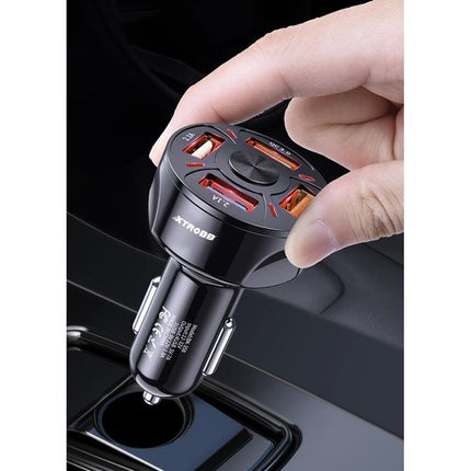 Xtrobb Autolader - 4x USB - Quick Charge 3.0 - Inclusief 3-in-1 Kabel - Zwart