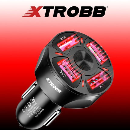 Xtrobb Autolader - 4x USB - Quick Charge 3.0 - Inclusief 3-in-1 Kabel - Zwart
