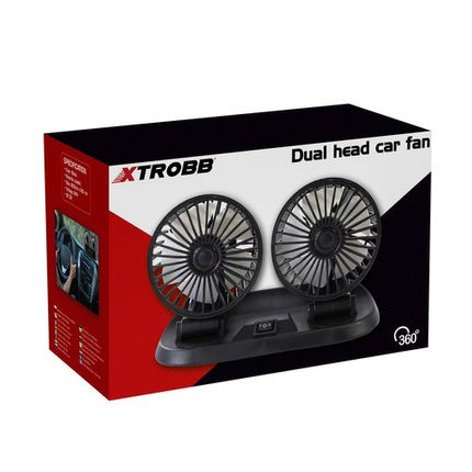 Xtrobb Dubbele Auto Ventilator 12V - 360° Roterend - Zwart