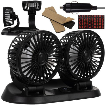 Xtrobb Dubbele Auto Ventilator 12V - 360° Roterend - Zwart