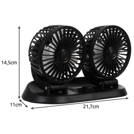 Xtrobb Dubbele Auto Ventilator 12V - 360° Roterend - Zwart