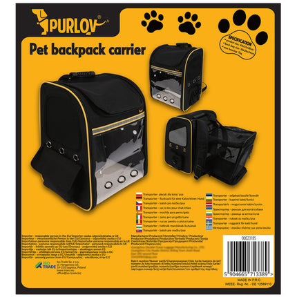 Purlov Transportrugzak met Terras - Voor Honden & Katten - Tot 7 kg - Zwart