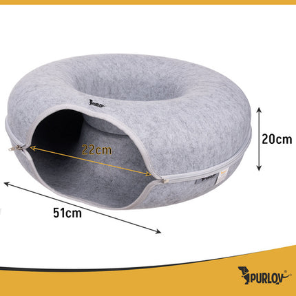 Purlov Donut Kattenmand - Vilt Tunnelbed - 51 x 20 cm - Grijs