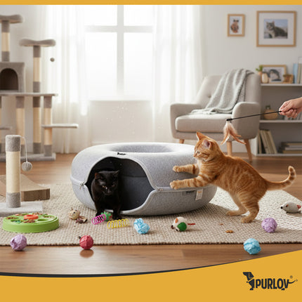 Purlov Donut Kattenmand - Vilt Tunnelbed - 51 x 20 cm - Grijs