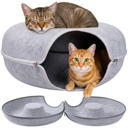 Purlov Donut Kattenmand - Vilt Tunnelbed - 51 x 20 cm - Grijs