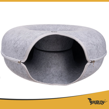Purlov Donut Kattenmand - Vilt Tunnelbed - 51 x 20 cm - Grijs