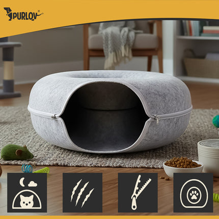 Purlov Donut Kattenmand - Vilt Tunnelbed - 51 x 20 cm - Grijs