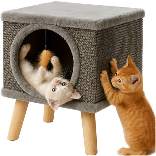 Purlov Kattenhuis met Krabpaal - 38 x 32 x 32 cm - Stabiel & Luxe