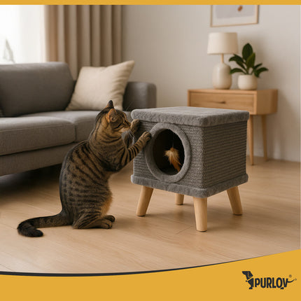 Purlov Kattenhuis met Krabpaal - 38 x 32 x 32 cm - Stabiel & Luxe