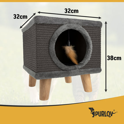 Purlov Kattenhuis met Krabpaal - 38 x 32 x 32 cm - Stabiel & Luxe