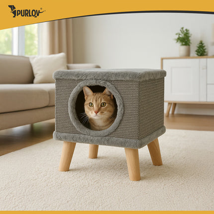Purlov Kattenhuis met Krabpaal - 38 x 32 x 32 cm - Stabiel & Luxe