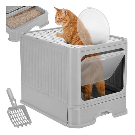 Purlov Gesloten Kattenbak - Met Lade & Schep - 50 x 36 x 38 cm - Grijs/Wit