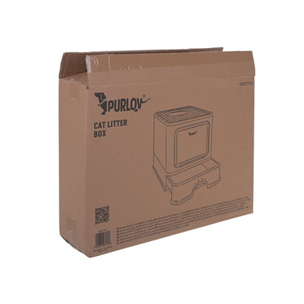 Purlov Gesloten Kattenbak - Met Lade & Schep - 50 x 36 x 38 cm - Grijs/Wit