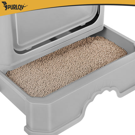 Purlov Gesloten Kattenbak - Met Lade & Schep - 50 x 36 x 38 cm - Grijs/Wit