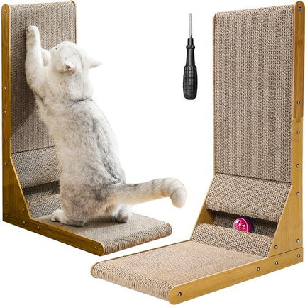 Purlov Hoek Kattenkrabpaal - 2-in-1 Krabmeubel met Speelbal - 60 x 40,5 cm