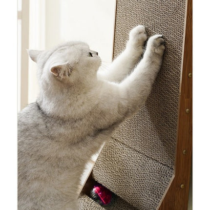 Purlov Hoek Kattenkrabpaal - 2-in-1 Krabmeubel met Speelbal - 60 x 40,5 cm