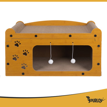 Purlov Krabpaal Kattenhuis - 2 Niveaus - 29 x 55 x 29 cm - Karton