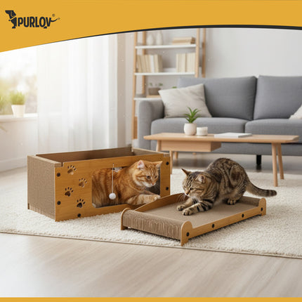 Purlov Krabpaal Kattenhuis - 2 Niveaus - 29 x 55 x 29 cm - Karton
