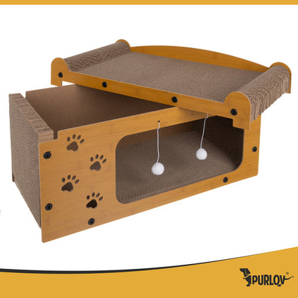 Purlov Krabpaal Kattenhuis - 2 Niveaus - 29 x 55 x 29 cm - Karton