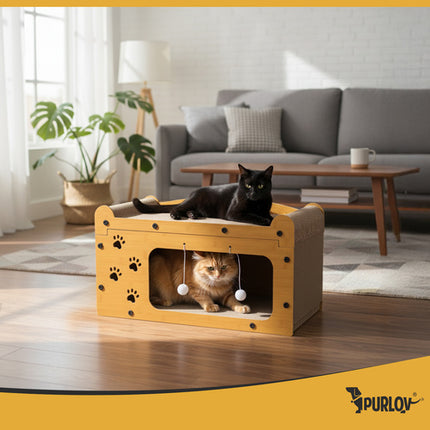 Purlov Krabpaal Kattenhuis - 2 Niveaus - 29 x 55 x 29 cm - Karton