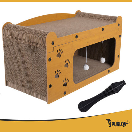 Purlov Krabpaal Kattenhuis - 2 Niveaus - 29 x 55 x 29 cm - Karton