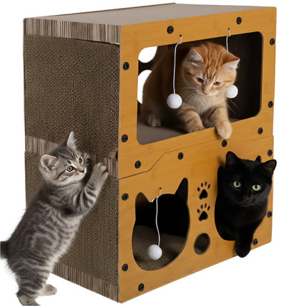 Purlov Krabpaal Kattenhuis - 2 Niveaus - 51,5 x 45,5 x 28 cm - HDF