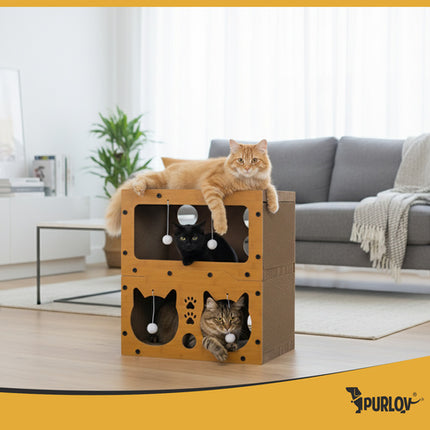 Purlov Krabpaal Kattenhuis - 2 Niveaus - 51,5 x 45,5 x 28 cm - HDF