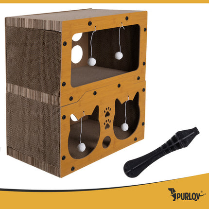 Purlov Krabpaal Kattenhuis - 2 Niveaus - 51,5 x 45,5 x 28 cm - HDF