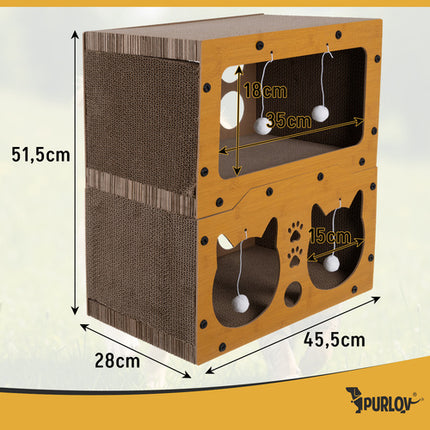 Purlov Krabpaal Kattenhuis - 2 Niveaus - 51,5 x 45,5 x 28 cm - HDF
