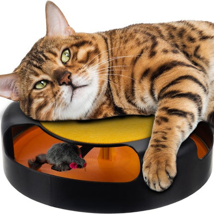 Purlov Kattenspeelgoed - Draaiend Wieltje met Muis en Krabmat - 25 cm