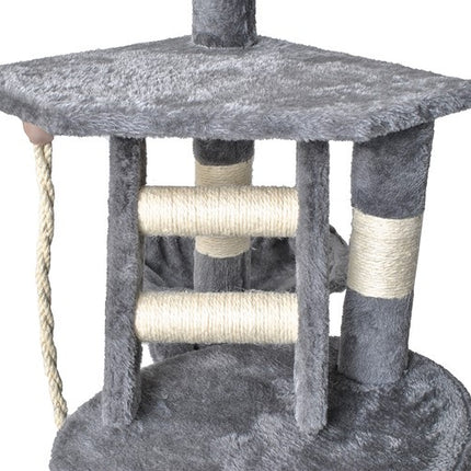 Purlov Kattenkrabpaal - 118 cm - Grijs - Met Huisje en Ladder