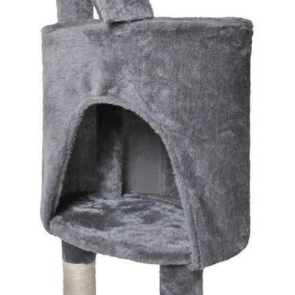 Purlov Kattenkrabpaal - 118 cm - Grijs - Met Huisje en Ladder