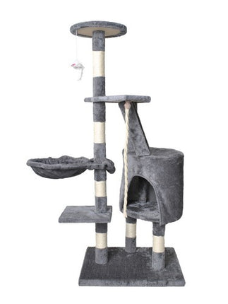 Purlov Kattenkrabpaal - 118 cm - Grijs - Met Huisje en Ladder