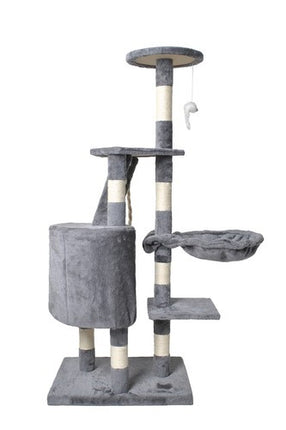 Purlov Kattenkrabpaal - 118 cm - Grijs - Met Huisje en Ladder